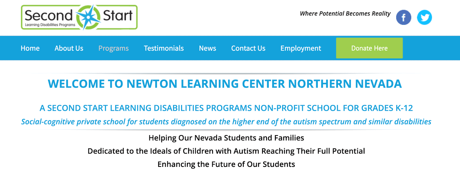 Newton Learning Center Second Start homepage