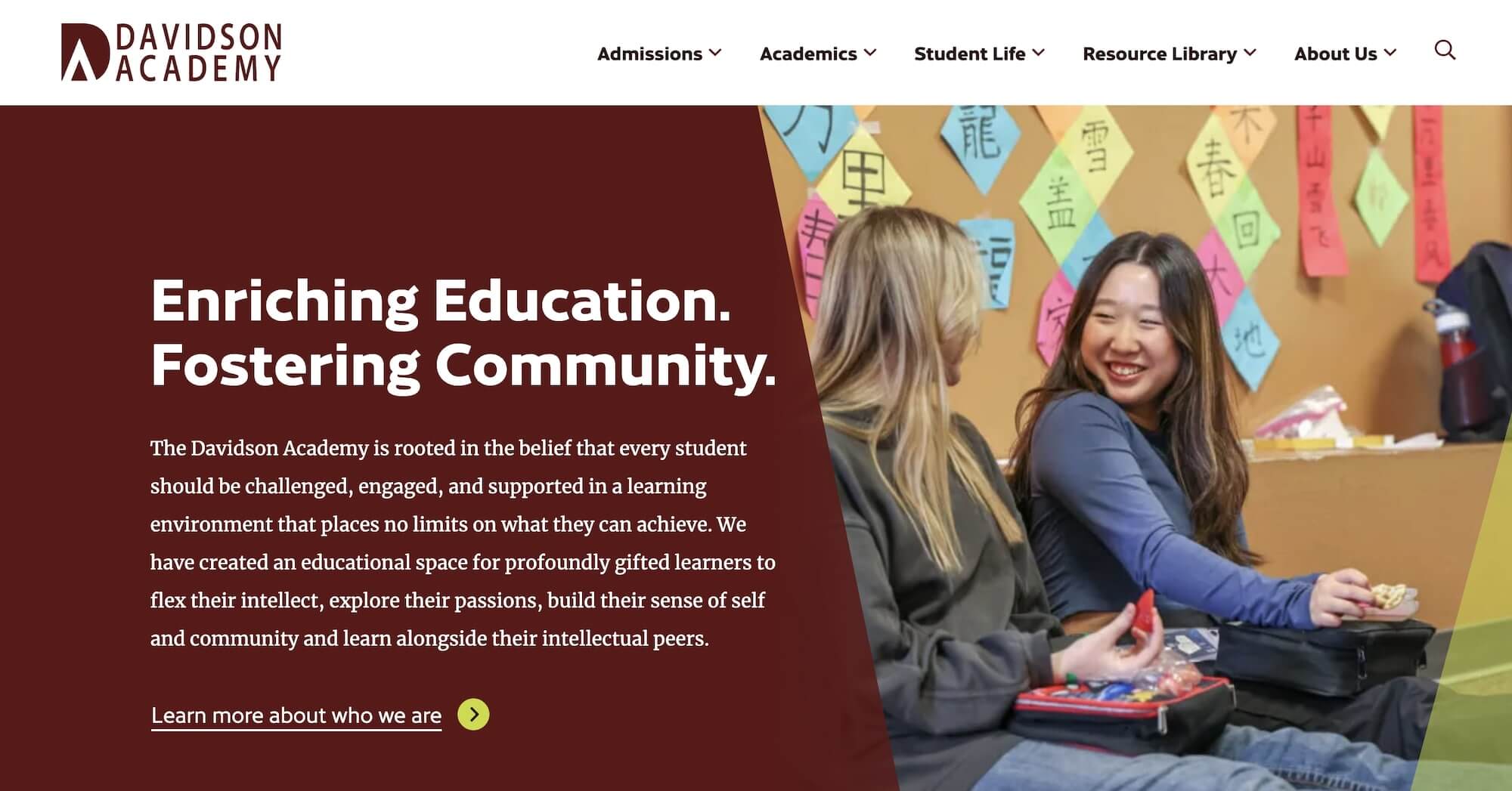 Davidson Academy homepage: Enriching Education. Fostering Community.
