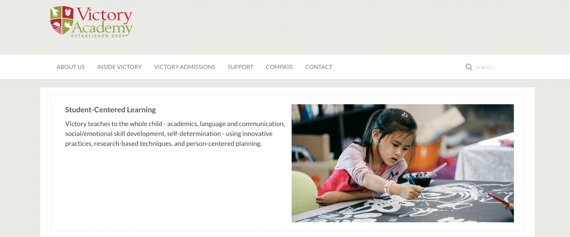 Victory Academy homepage: Student-Centered Learning