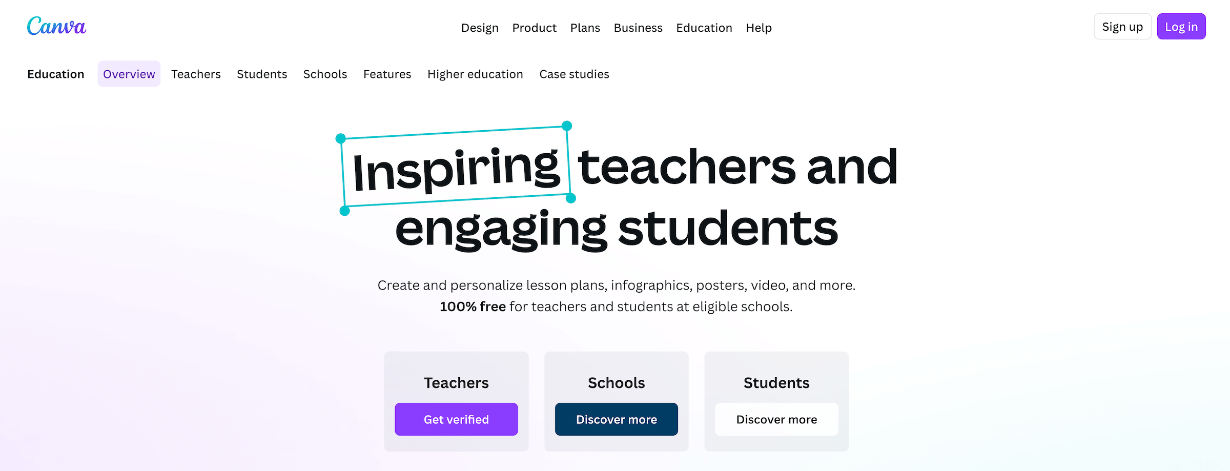 Canva Education homepage: Inspiring teachers and engaging students