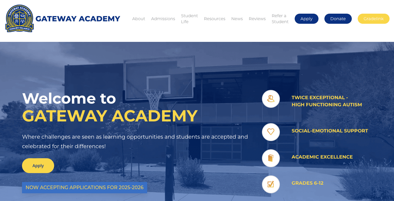 Gateway Academy homepage: Where challenges are seen as learning opportunities and students are accepted and celebrated for their differences