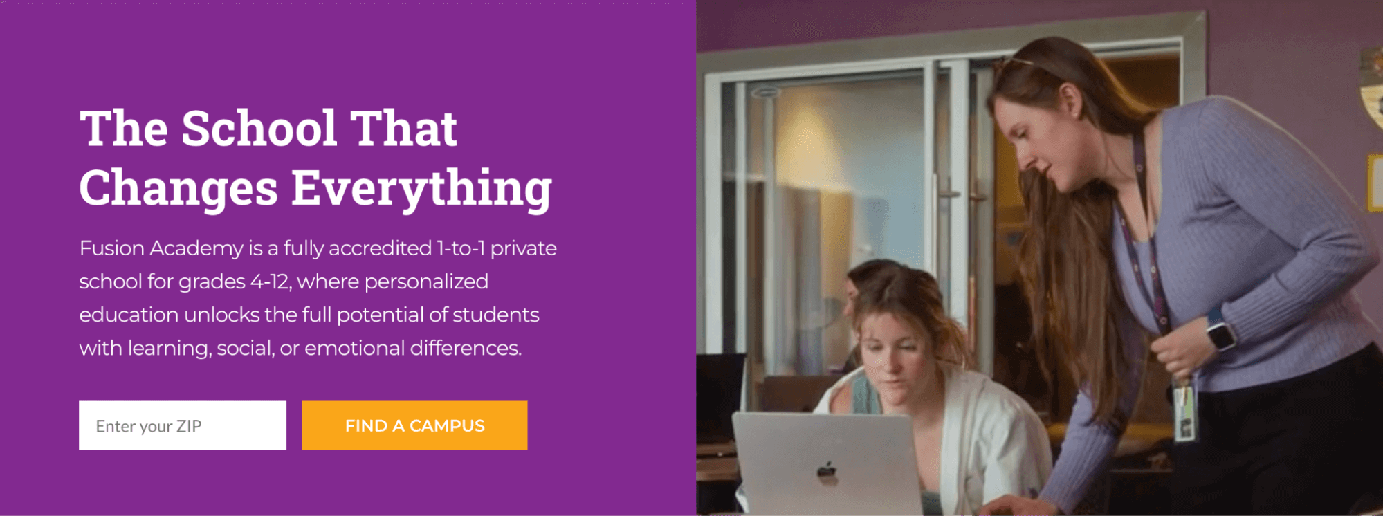 Fusion Academy homepage: The School That Changes Everything