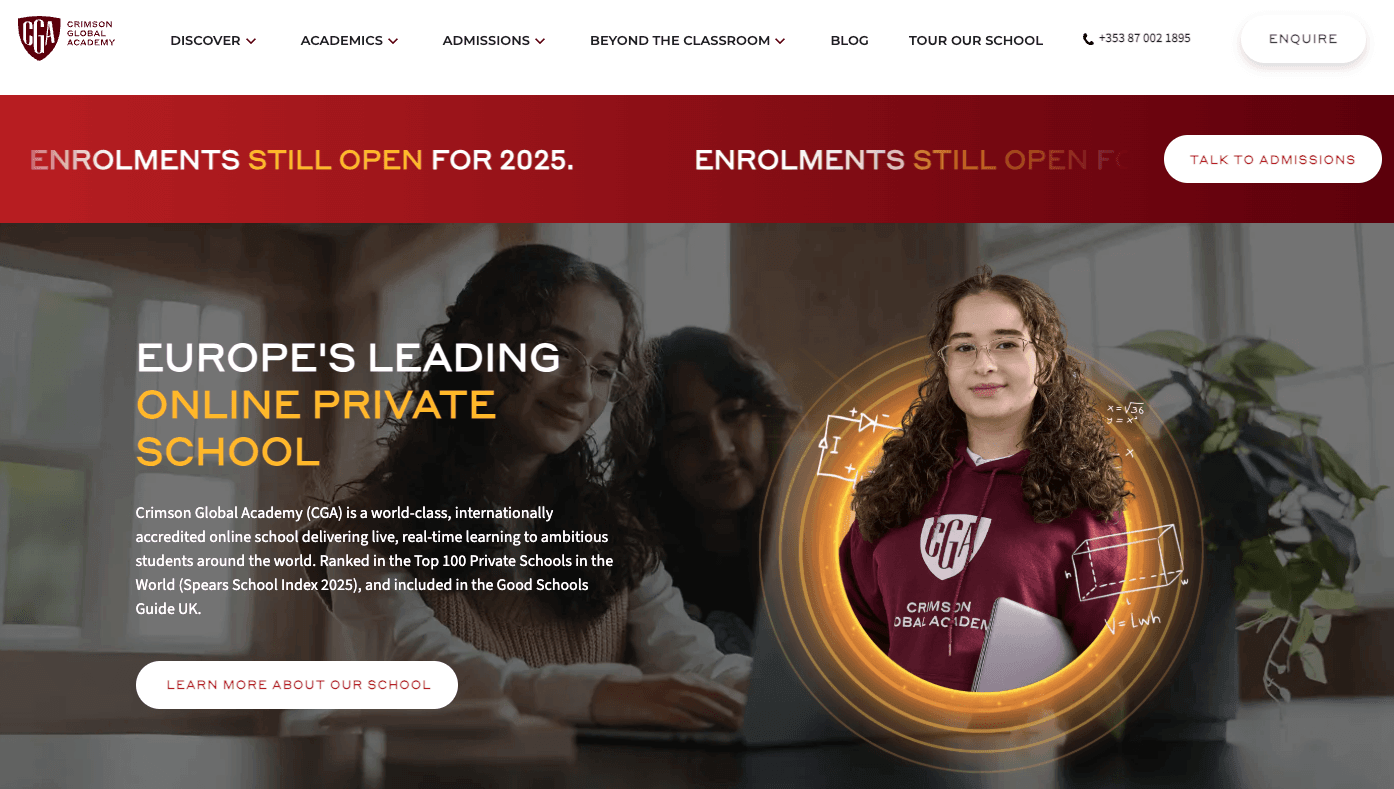 Crimson Global Academy homepage: Europe's Leading Online Private School