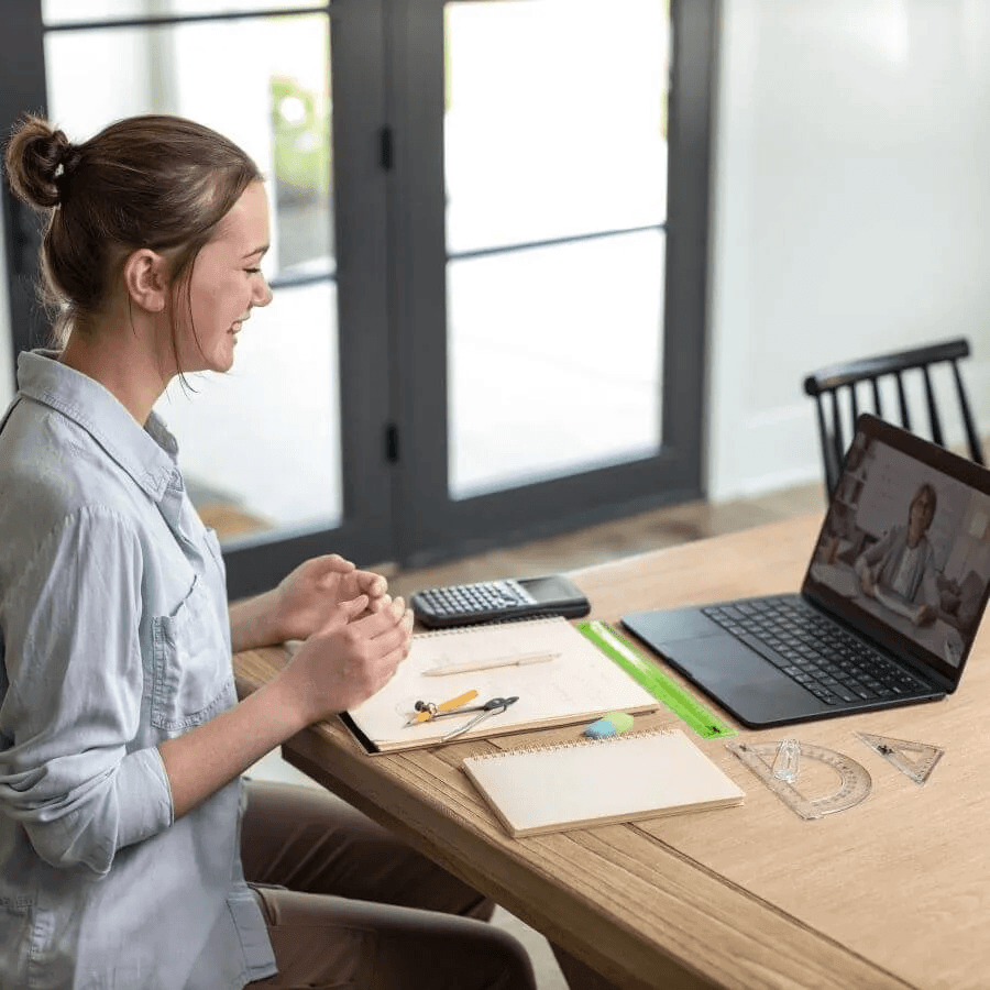 Student studying at table