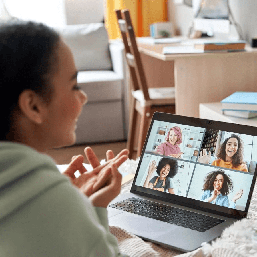 Student studying with friends on computer