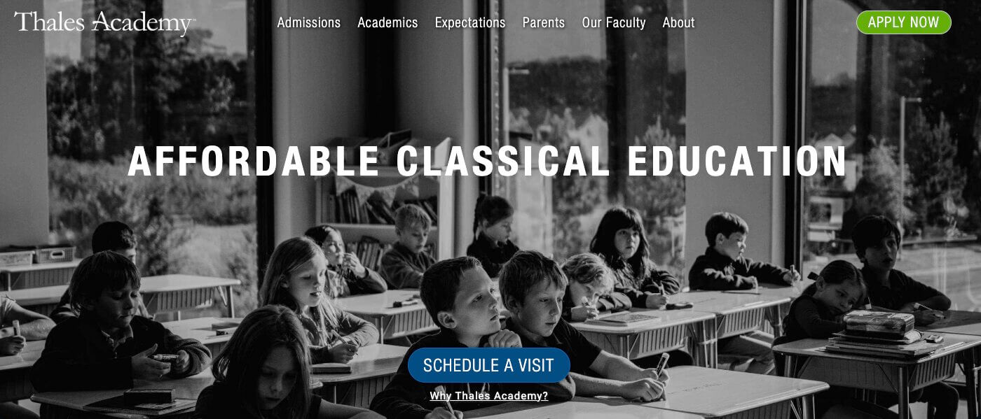 Thales Academy homepage: Affordable Classical Education