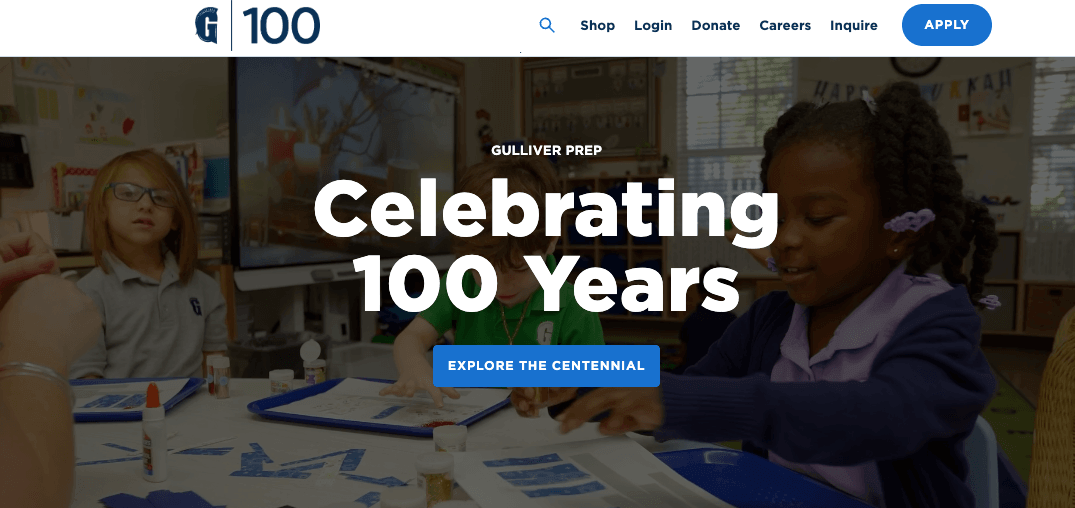 Gulliver Prep homepage: Celebrating 100 Years