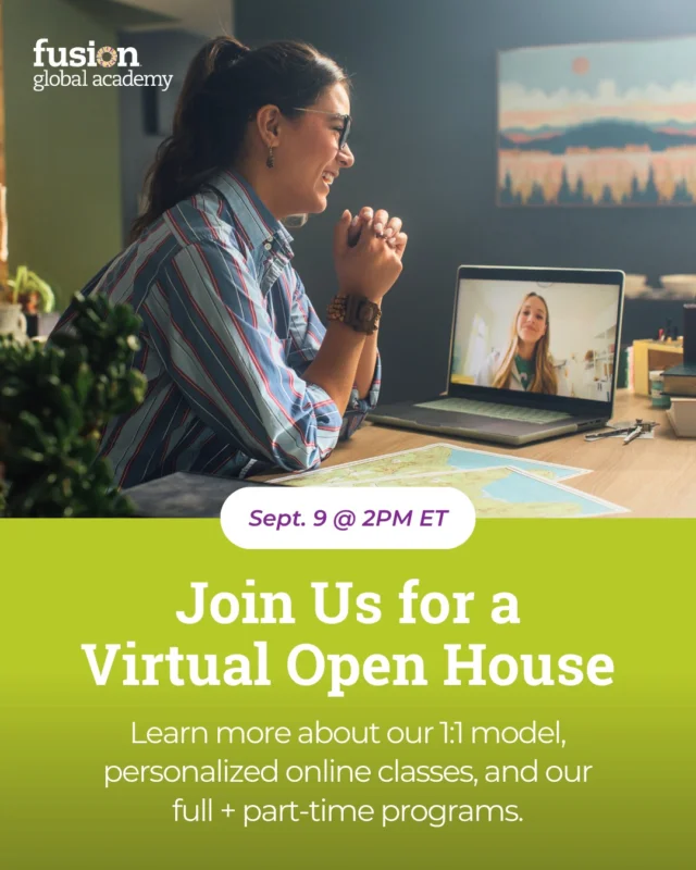 Discover the online school that changes everything 💡

Join us for a Fusion Global Academy Virtual Open House on September 9 at 2 PM ET to learn more about:

✔️ 1-to-1 live, virtual classes with teachers
✔️ Flexible full-time + part-time options
✔️ Support for academics, social growth, and emotional well-being

Come see how personalized education can help your student thrive. 

👉 Save your spot today at the link in our bio!

#fusionglobalacademy #onlineschool #onlinelearning