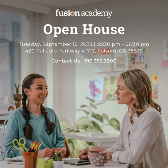 What does a truly personalized, one-to-one education look like? Come see for yourself!

At our Open House, you’ll meet campus leadership and get a firsthand look at our beautiful campus. Come learn how Fusion tailors every part of the educational experience to each student’s unique needs and discover how our one-to-one classrooms, Homework Café and social spaces, and customized curriculum help students thrive academically, socially, and emotionally.

You’ll also tour our inspiring art studio, science lab, and professional-grade music and recording arts studio, and learn more about our full-time, part-time, summer, and tutoring options.

We can’t wait to meet you!

Click the link in our bio to RSVP!

#fusionacademy #personalizedlearning #middleschool #highschool #folsom #privateschool #tutoring #openhouse #school