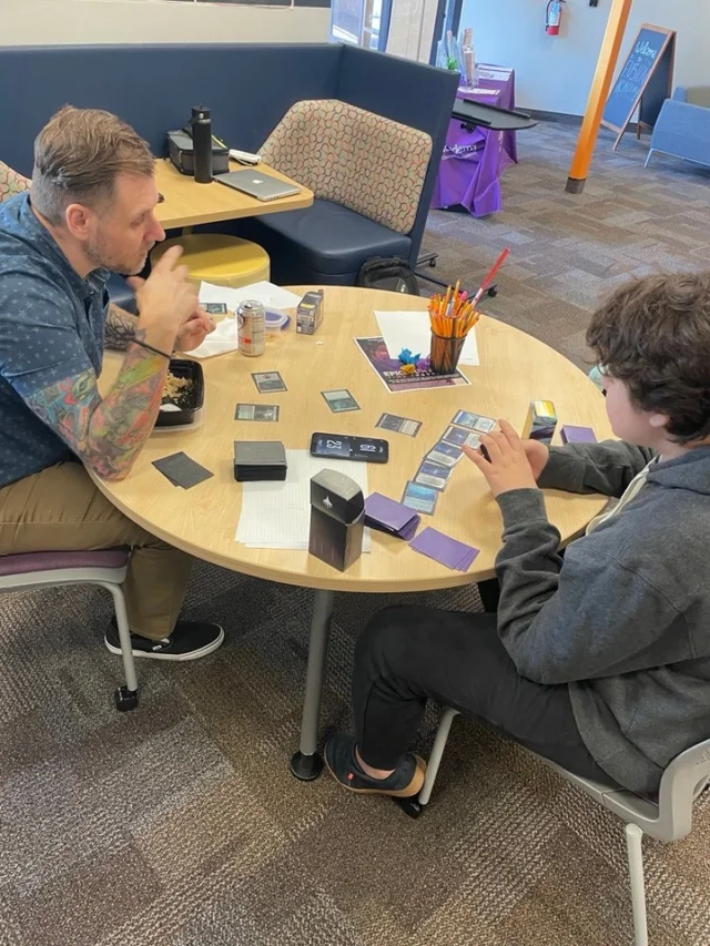 When curiosity sparks, Fusion teachers ignite it!
Our student Logan showed some interest in Magic: The Gathering, and Mr. Jesse ran with it!
Now, lunchtimes are legendary— complete with MTG cards, strategy, and a whole lot of fun.
Learning doesn’t stop at the classroom door... it levels up at Fusion! 
 #FusionAcademy #MagicTheGathering #PrivateSchool