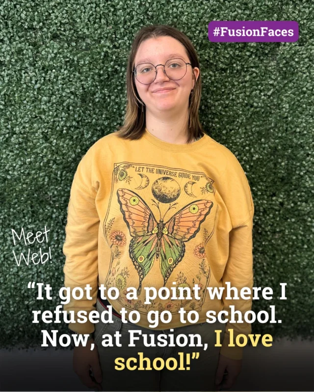 Web went from struggling to stay in class to leading their peers... and dreaming of becoming a pediatric surgeon someday.

Their story from @fusionacademysm reminds us: when students are seen and supported, they thrive 💜

We’re so proud of you, Web! 

Learn more about how Fusion helps students realize their full potential at the link in our bio.

#fusionacademy #fusionfaces #education #studentsuccess