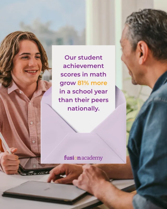 When learning clicks, growth skyrockets.

➗ Math growth: 81% higher than peers nationwide

📚 Reading growth: 70% higher than peers nationwide
 
That means more confidence, more success, and more doors opening for their future. 

*These numbers are based on Fusion students’ year-over-year average MAP growth rate compared to the average MAP growth rate of their national grade-matched peer group.

#fusionacademy #education #learndifferently
