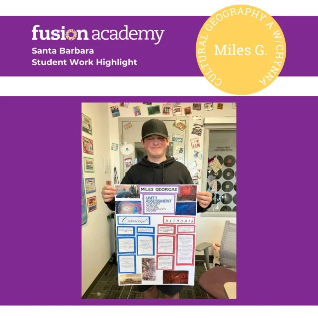Posters and posters on campus! 🌎✨
Miles is showing off his incredible Cultural Geography poster, where he explored the geological features of Dathomir and Coruscant — two iconic planets from the Star Wars universe! ⭐️🚀
He blended schoolwork with his passions by examining:
Dathomir’s rugged, red terrain, shaped by steep cliffs, swampy lowlands, and intense weather patterns.
Coruscant’s fully urbanized surface, a “planet-wide city” where natural geology is hidden beneath layers of human-built structures — the perfect example of extreme human impact on an environment.
Miles did an amazing job connecting fictional worlds to real-world geographical concepts. We LOVE when students bring their interests into the classroom! 🎉

#StudentWorkHighlight #FusionAcademySantaBarbara #CulturalGeography #StarWarsInSchool #CreativeLearning #PassionBasedEducation #FusionFamily #SantaBarbaraSchools #OneToOneEducation #LearningIsFun